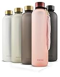MAMEIDO Trinkflasche 1l - auslaufsicher, Kohlensäure geeignet - Zeitmarkierung als Trinkerinnerung - Wasserflasche aus Tritan (1000ml, Flamingo Pink)