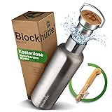 Blockhütte® Premium Edelstahl Trinkflasche isoliert mit [GRATIS Bürste] - Die Innovative Isolierflasche ist auslaufsicher. - Die Edelstahl Trinkflasche ist für Kinder & Erwachsene (1000 ml)